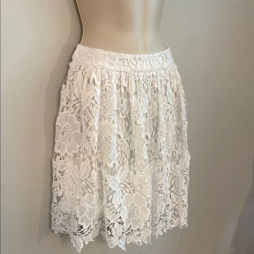 White Floral Lace Midi / A line Skirt - delicate and feminine - Picture 2 of 12
